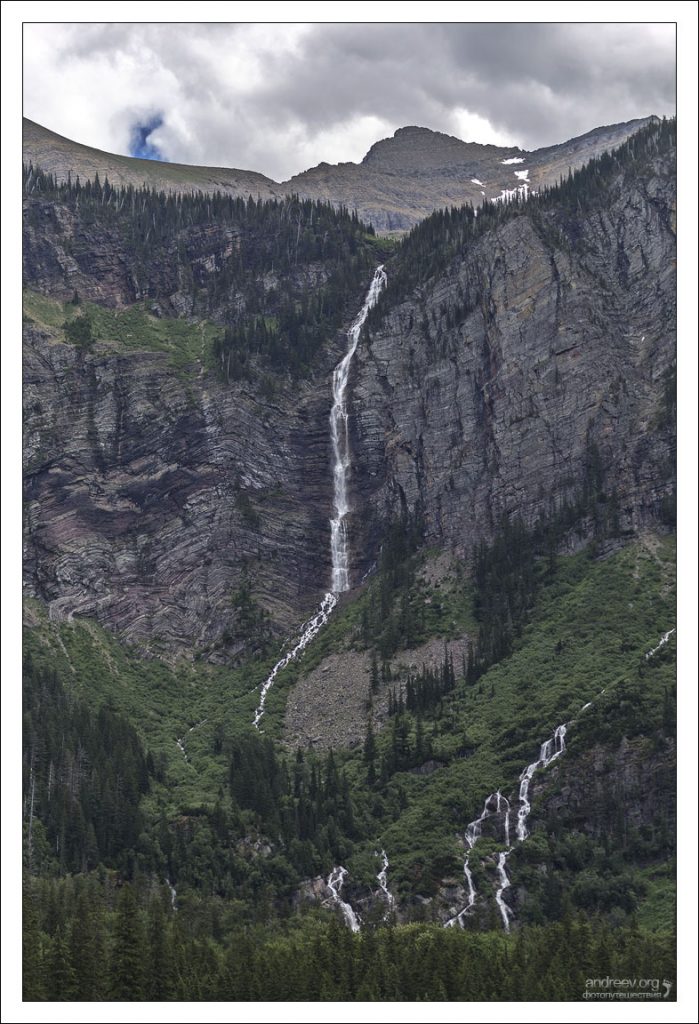 Один из водопадов ледника Sperry Glacier в Монтане.