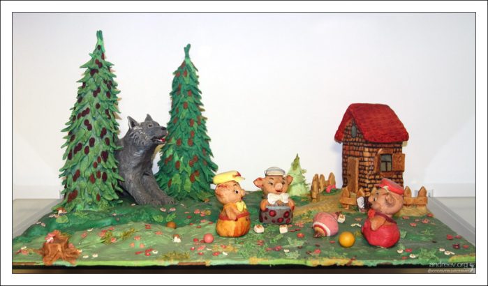 Съедобные волк и три поросенка в Галерее марципана.