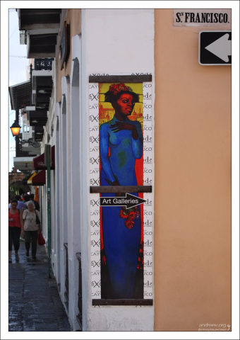 Реклама картинной галереи на улице в Сан-Хуане.