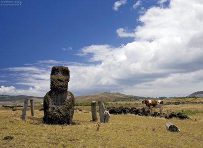 Корова и истукан в чистом поле.