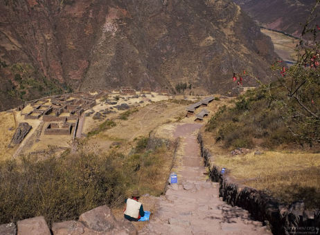 Продавец <strike>кокаина</strike> листьев коки среди руин Писака.