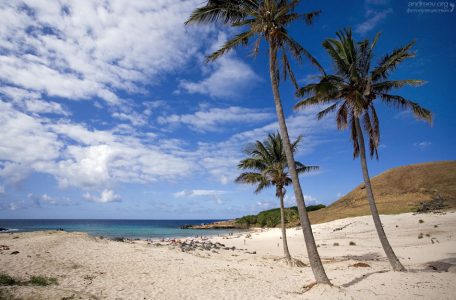 Белоснежный песок на пляже Anakena beach.