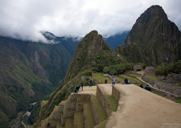 На верхнем уровне террас.