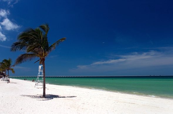 Ослепительный пляж и длинный пирс в Прогрессо.