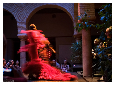 Летящие платья на танцовщицах. Музей фламенко.