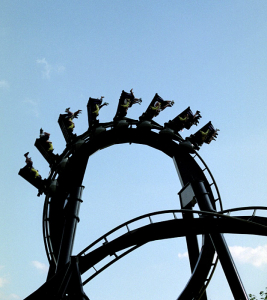 Роллер-кастер "Batman: The Ride" с "мертвыми петлями". Six Flags.