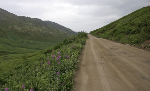 Не асфальтированная часть перевала Hatcher Pass.