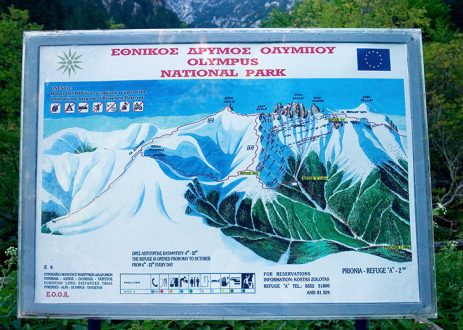 Схема троп в национальном парке Олимп.