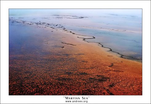 "Марсианское море". Красные водоросли в водоеме Grand Prismatic Spring.