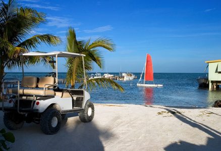 Машинка для гольфа мечтает об алом парусе.