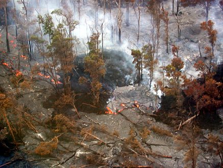 Сжигающая все на своем пути лава. Снимок с вертолета.