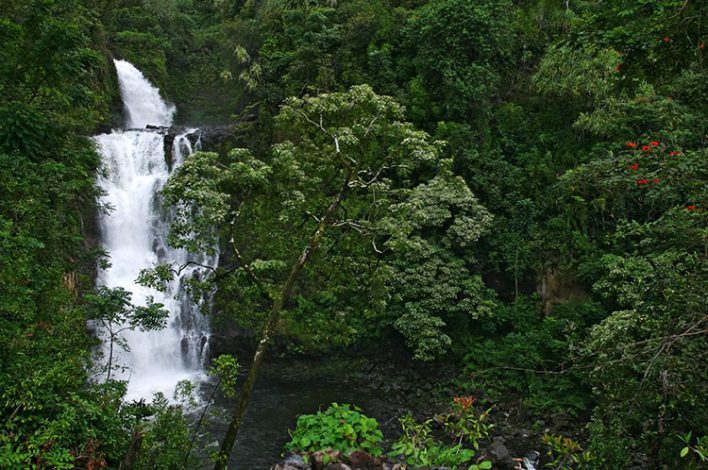 Мощный водопад на обочине дороги Ulaino road.