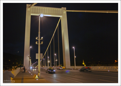 Мост Erzsébet поздно вечером.