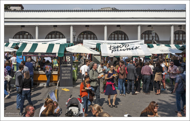 Дегустационные киоски на городском рынке.