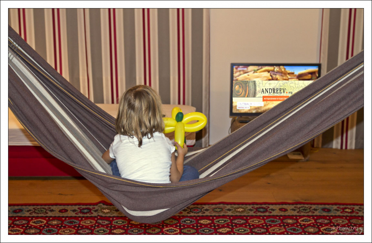 Саша в гамаке в гостевом доме наделеко от Вены.