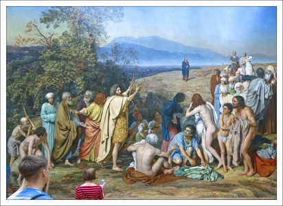 Сюжет картины «Явление Христа народу» основывается на первой главе Евангелия от Иоанна и третьей главе Евангелия от Матфея.