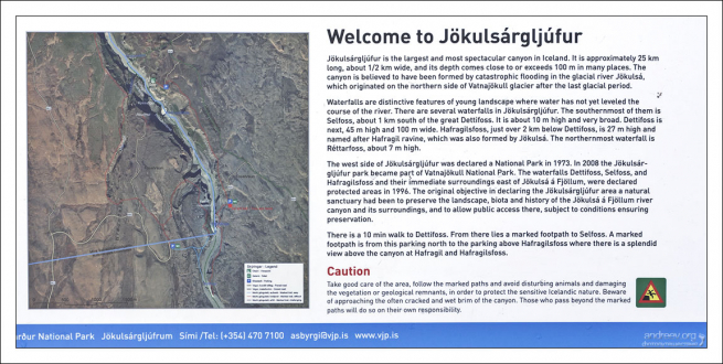 Информация о каньоне и одноименном национальном парке Йёкюльсаургльювюр.