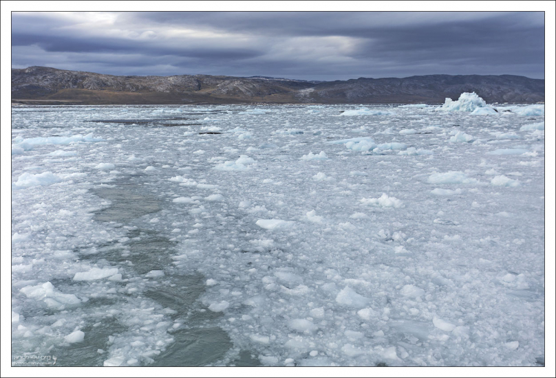 Море, покрытое ледяной кашей.