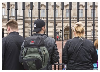 Люди ожидают смену караула в Букингемском дворце.