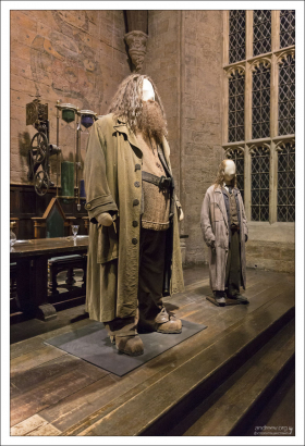 Хагрид и Аргус Филч в Большом зале Хогвартса.