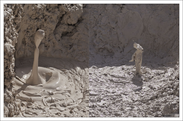 Кипящая грязь может подскакивать на высоту нескольких футов, принимая забавные формы.