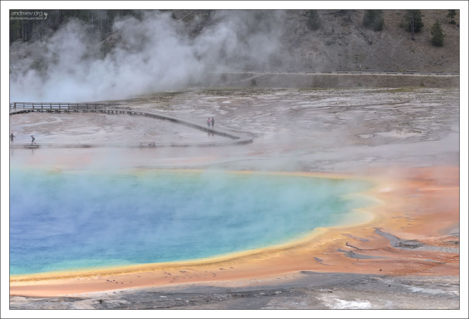 В летний период бактерии источника Гранд-Призматик становятся оранжево-красными, а в зимний, как правило, тёмно-зелёными.