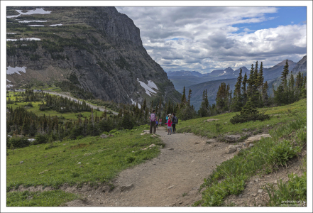 Средняя часть тропы Highline Trail на перевале Логан в Монтане.