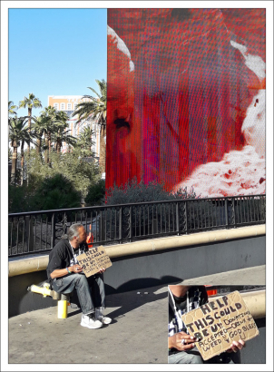 Бомж выпрашивает травку.