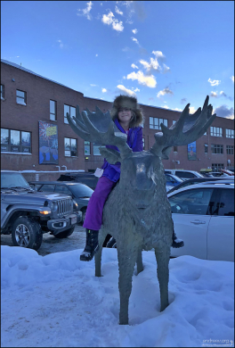 Саша верхом на лосе в городке Fraser, Колорадо.