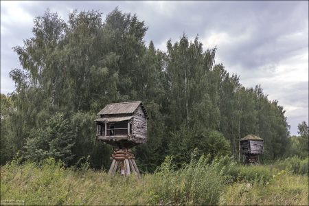 Мельница-столбовка (может вращаться вокруг своей оси) без лопастей на Мельничной поляне Костромской слободы. Из деревни Германов Починок Солигаличского района, 19-й век.