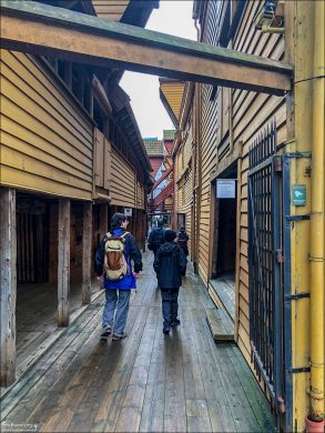 Hansakvarteret Bryggen — бывший торговый центр Ганзейского союза. С XIV века здесь жили и работали немецкие купцы-ганзейцы, контролировавшие торговлю рыбой (прежде всего сушёной треской), зерном и другими товарами между Норвегией и Европой.